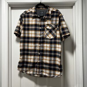 Mountain hardware short sleeve blue/orange plaid button down men's Large